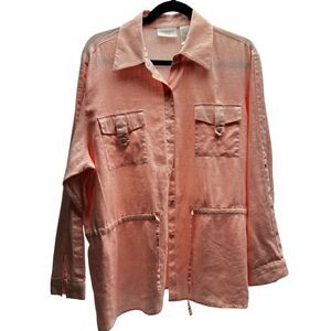 Liz Claiborne Woman Petite 1P 100% Linen Shirt Jacket Soft Pink Drawstring Waist